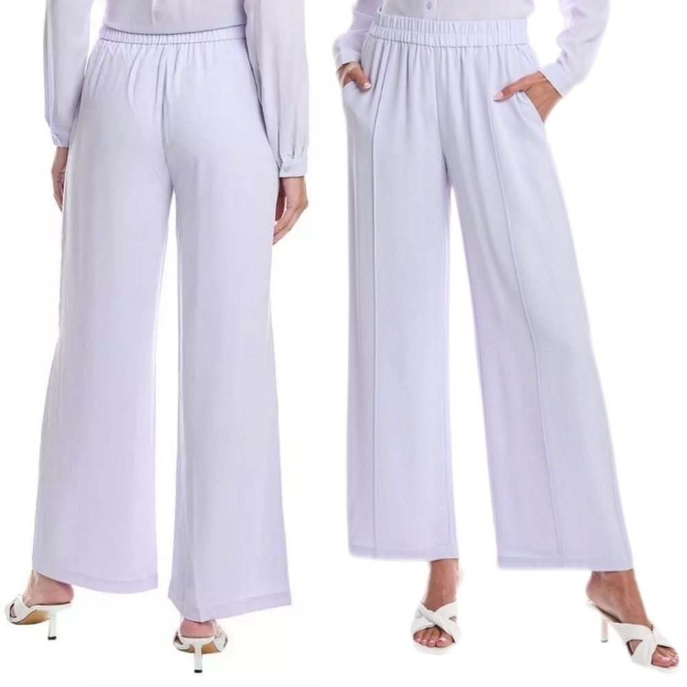 Eileen Fisher Silk Georgette Crepe Elastic Waist Wide Leg Pleated Pants Size XXS